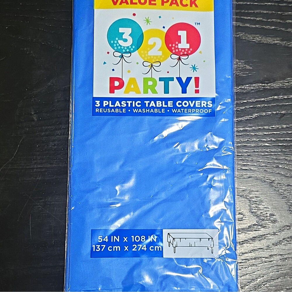 321 Party! Blue Plastic Tablecloth 2-Pack 54 x 108 Rectangular Waterproof B9